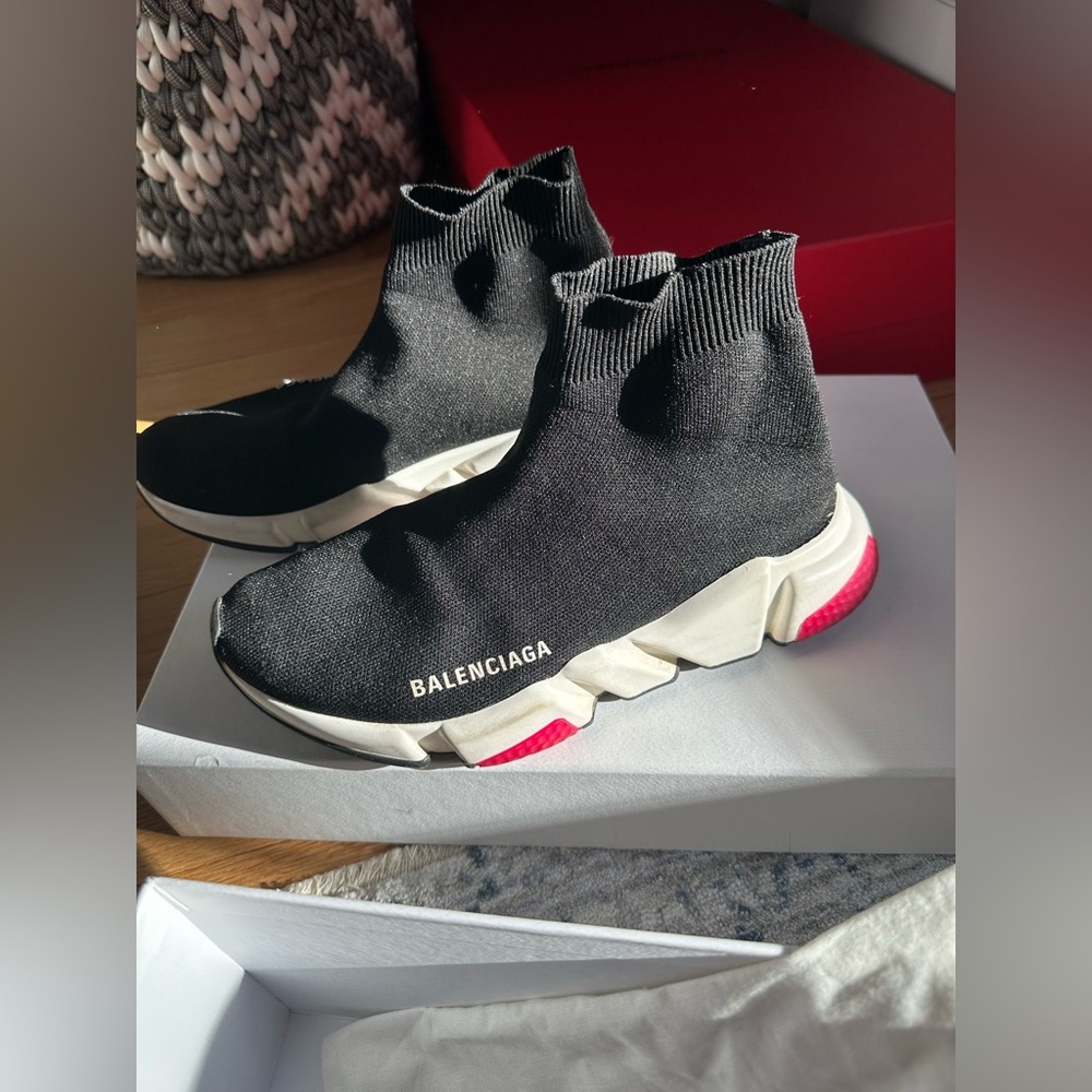 Balenciaga speed shoes. Size 38 EU. (Size 7.5 US) Black white and pink. - Picture 10 of 16